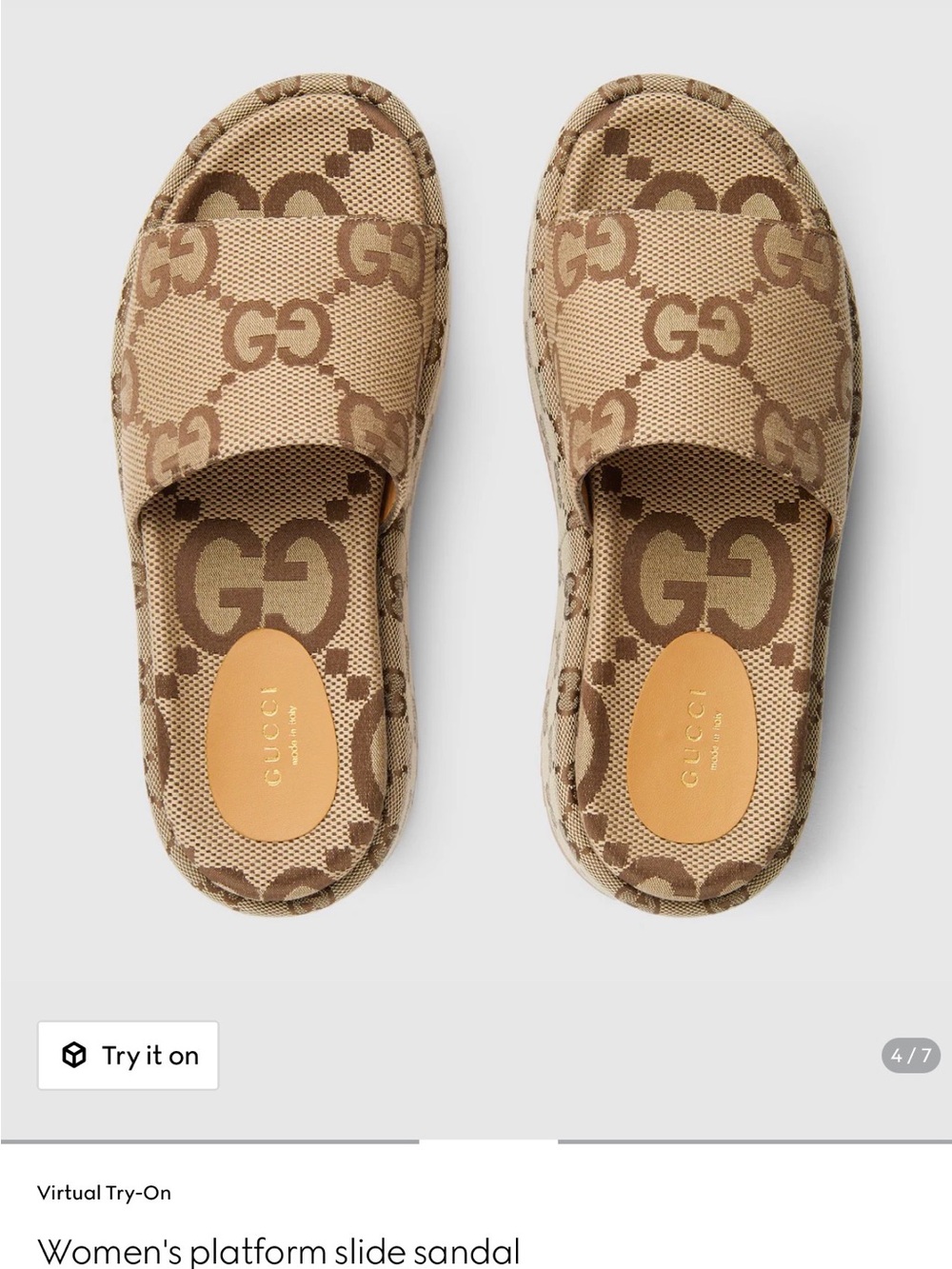 Gucci Tan GG Canvas Platform Slide Sandals - Picture 3 of 8